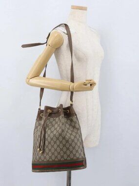 GUCCI GG Supreme Web Sherry Line Bag PVC Beige Gold 41 02 085 Auth ka2661